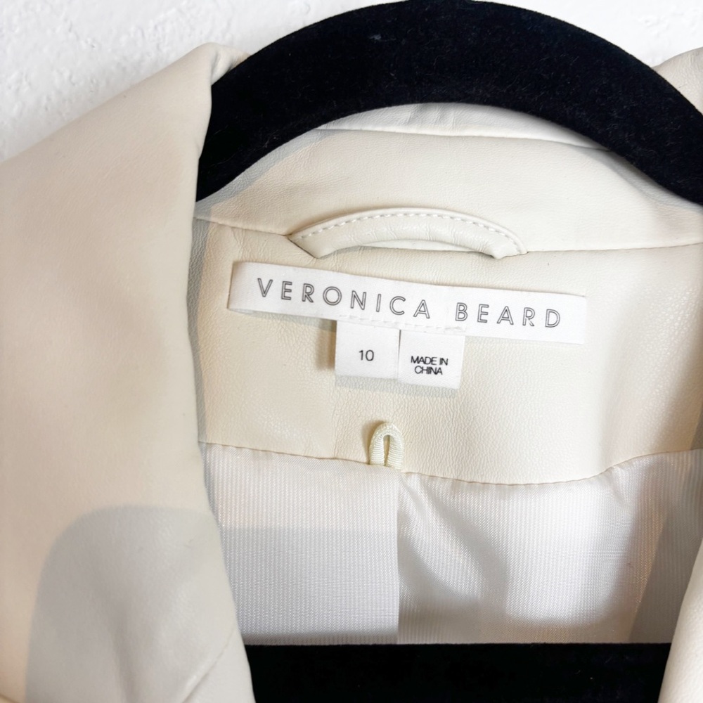 Veronica Beard Faux Leather Miller Double Breasted Dickey Jacket Blazer Cream 10 - Picture 4 of 8